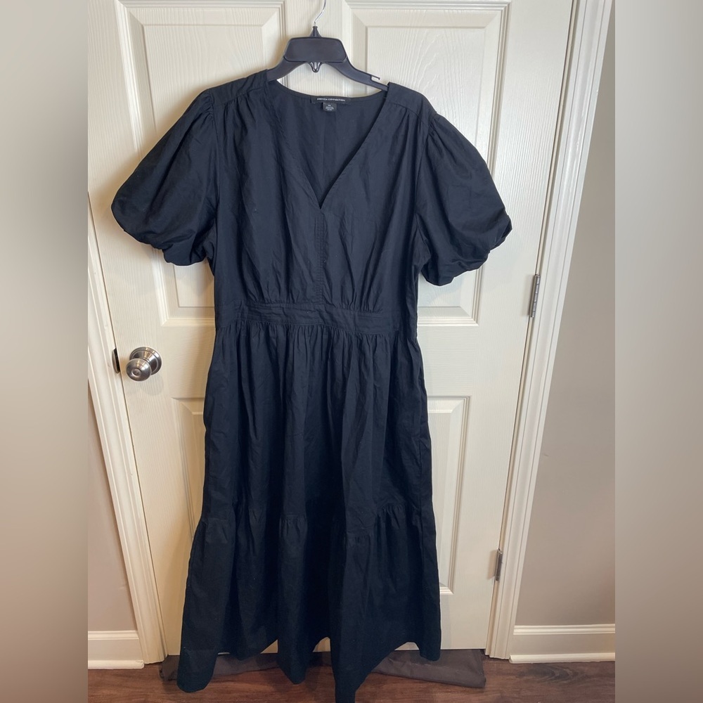 French Connection Tiered Puff Sleeve Maxi Black Dress XXL